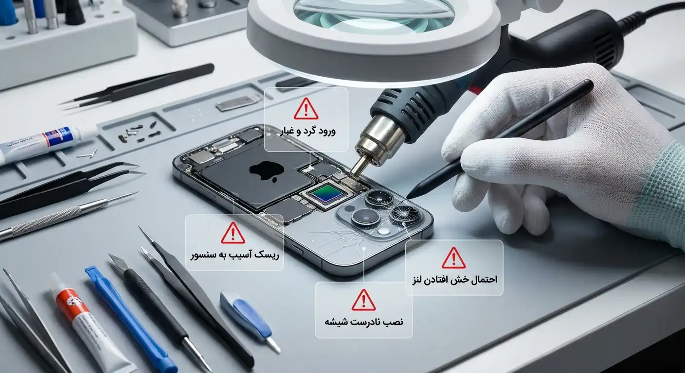 ریسکها و چالشهای تعویض جداگانه شیشه دوربین