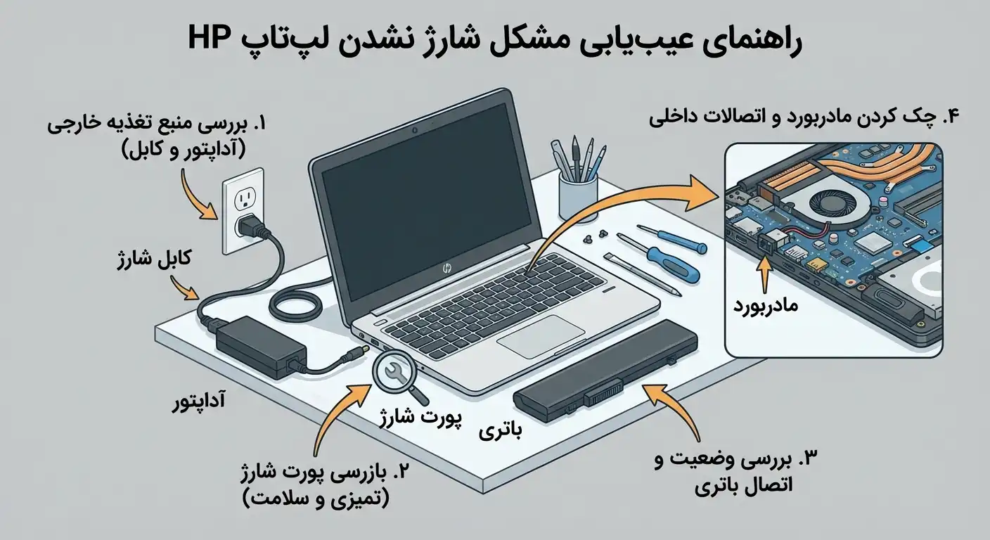 فع مشکل شارژ نشدن لپ‌تاپ HP؛ از کابل تا مادربورد بررسی گام‌به‌گام