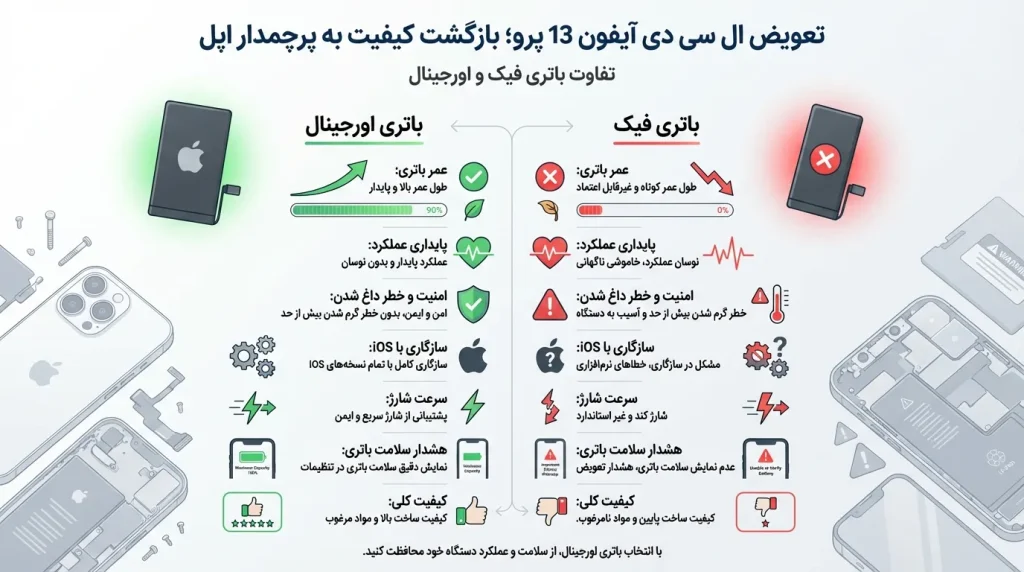 تفاوت باتری اورجینال و فیک گوشی آیفون 13 پرو