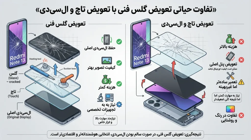 تفاوت حیاتی تعویض گلس فنی با تعویض تاچ و السیدی