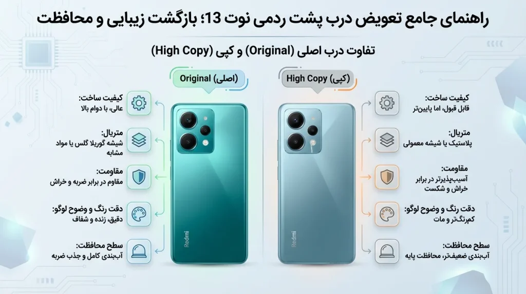 تفاوت درب اصلی (Original) و کپی (High Copy)، گوشی شیائومی ردمی نوت 13