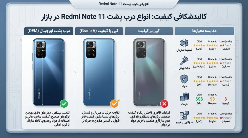 انواع درب پشت Redmi Note 11 در بازار