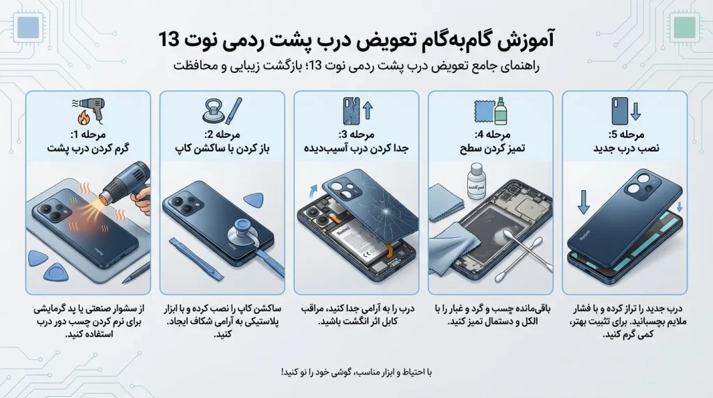 آموزش گامبهگام تعویض درب پشت ردمی نوت 13