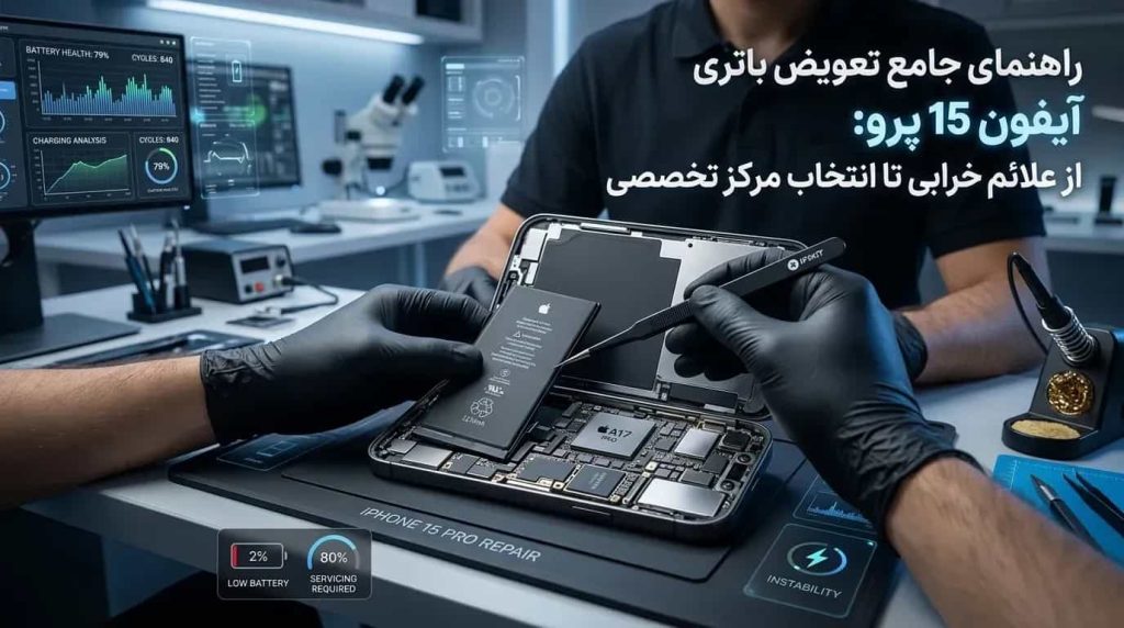 فرآیند تخصصی تعویض باتری آیفون 15 پرو در اسمارت سرویس