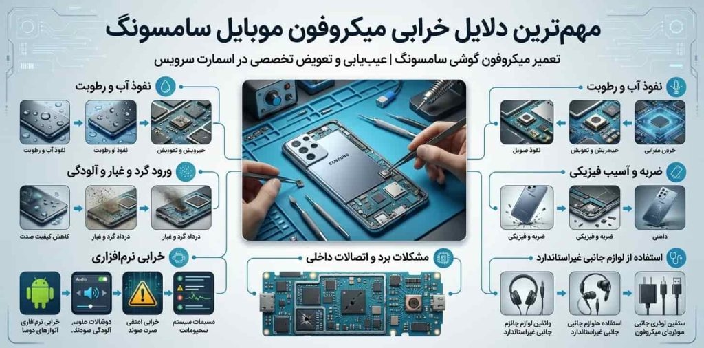 مهمترین دلایل خرابی میکروفون موبایل سامسونگ