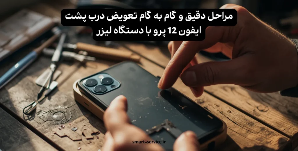 مراحل دقیق و گام به گام تعویض درب پشت ایفون 12 پرو با دستگاه لیزر