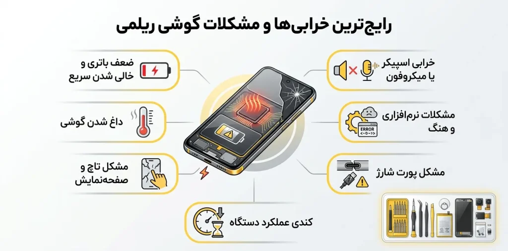 رایجترین خرابیها و مشکلات گوشی ریلمی