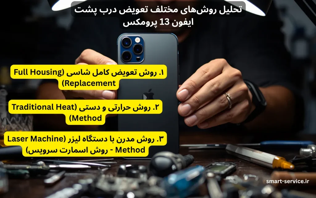 تحلیل روشهای مختلف تعویض درب پشت ایفون 13 پرومکس