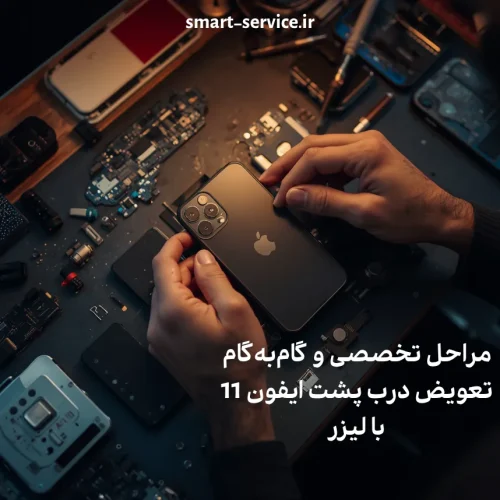مراحل تخصصی و گامبهگام تعویض درب پشت ایفون 11 با لیزر