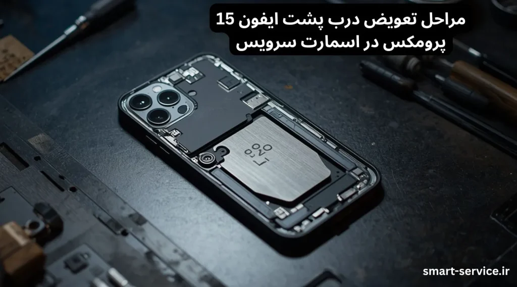 مراحل تعویض درب پشت ایفون 15 پرومکس در اسمارت سرویس