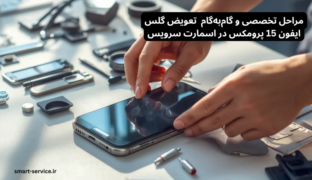 مراحل تخصصی و گامبهگام تعویض گلس ایفون 15 پرومکس در اسمارت سرویس